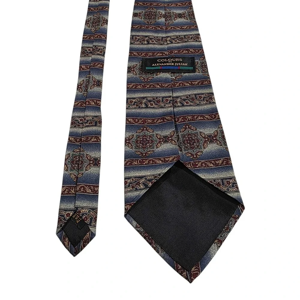 Alexander Julian‎ Colours Pattern Mens Silk Blend Necktie Blue Red Mens Business